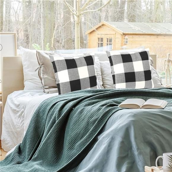 Set of 4 Buffalo Check Plaid Throw Pillow Covers Farmhouse Outdoor Pillow Case - Picture 3 of 7